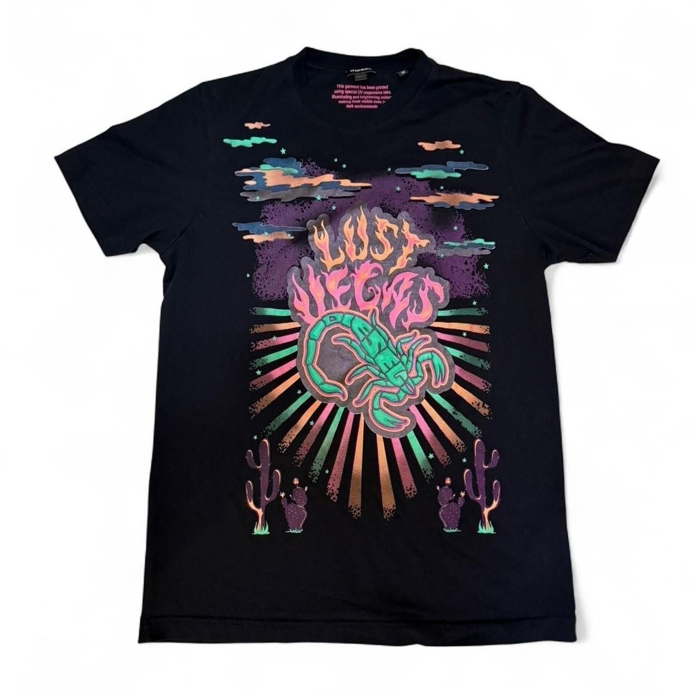 Diesel Lust Vegas UV Responsive Glow T-Shirt, Black, Size M